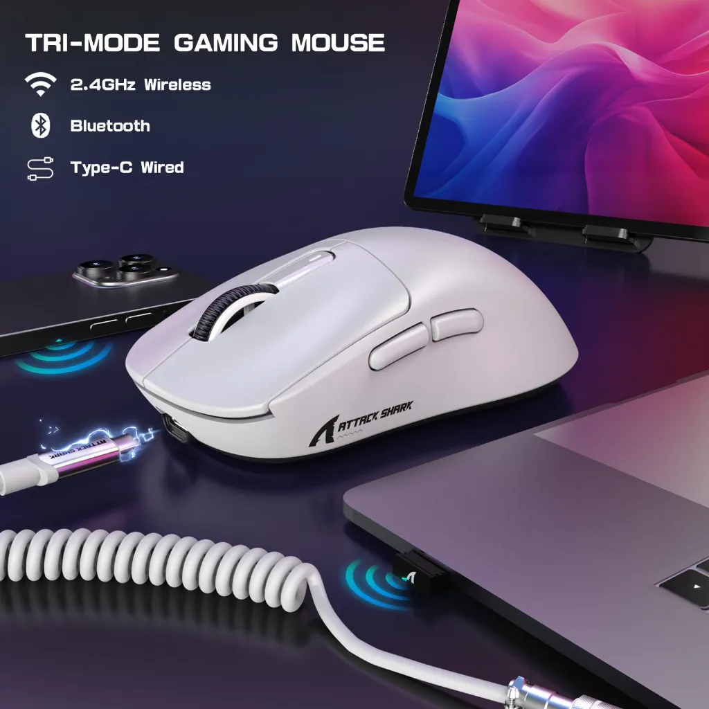 Attack Shark G3 Wired‑2.4G‑BT Mouse (White)
